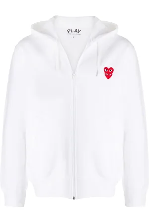 Comme des Garçons Sweathshirts & Hoodies, Herre, Hvid, 2XL, Uld, Zip-Up Dobbelt Hjerte Hættetrøje