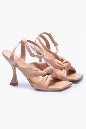 Stuart Weitzman Sko, Dame, Brun, 36 1/2 EU, Læder, Læderhøjhælede sandaler med knudedetaljer