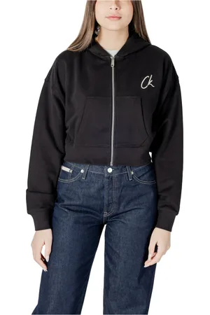Calvin Klein Sweathshirts & Hoodies, Dame, Sort, S, Bomuld, Sort Zip-Up Hættetrøje med Lommer