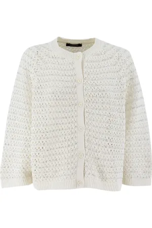 Fabiana Filippi Strik, Dame, Hvid, XS, Bomuld, Stribet Cardigan med Knapper