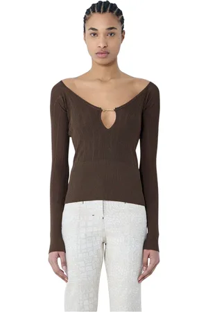 Jacquemus Top, Dame, Brun, XS, Dyb Hals Striktop med Logo