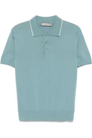 CANALI Top, Herre, Blå, XL, Bomuld, Ribstrikket Polo Shirt med Knapper foran