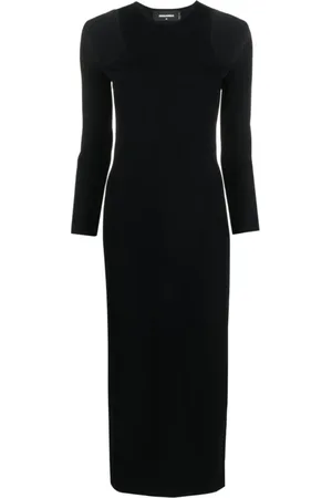 Dsquared2 Kjole, Dame, Sort, S, Uld, Ribstrikket midi-kjole med udskæringsdetaljer