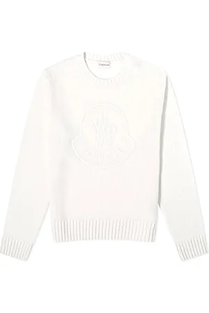 Moncler Strik, Dame, Hvid, L, Uld, Stilfuld Striktrøje Sweater