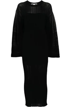 Stella McCartney Kjole, Dame, Sort, M, Uld, Fin Ribbet Midi Kjole