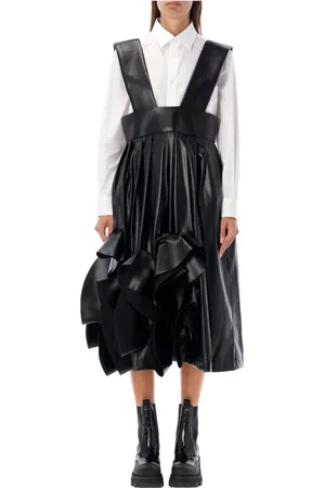 Comme des Garçons Kjole, Dame, Sort, S, Læder, Sort Eco Læder Nederdel Salopette Aw24