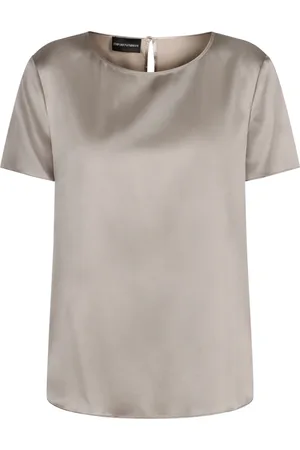 Emporio Armani Top, Dame, Grå, XS, Satin, Satin T-shirt med rygknaplukning