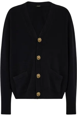 Roberto Cavalli Strik, Dame, Sort, S, Uld, Guldbeklædt Cardigan Klassisk Stil