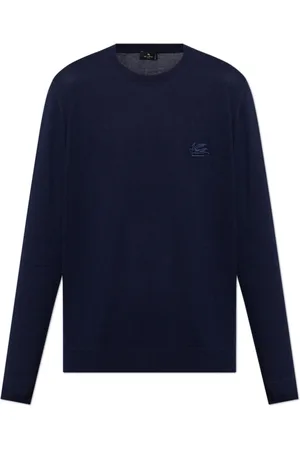 Etro Strik, Herre, Blå, S, Bomuld, Bomulds sweater med logo