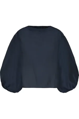 Emporio Armani Bluser & Skjorter, Dame, Blå, M, Uld, Bluse med pufærmer og slids bagpå
