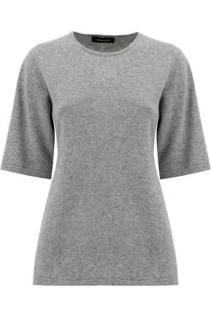 Fabiana Filippi Top, Dame, Grå, L, Slim-Fit Platinum Yarn Strik T-shirt