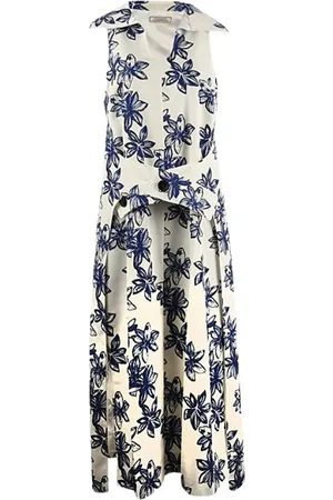 Nina Ricci Kjole, Dame, Hvid, S, Lang, flydende kjole med knaplukning foran