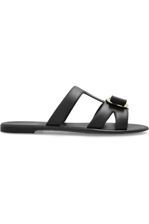 Salvatore Ferragamo Sko, Dame, Sort, 37 EU, Uld, Gummisandaler med applikation