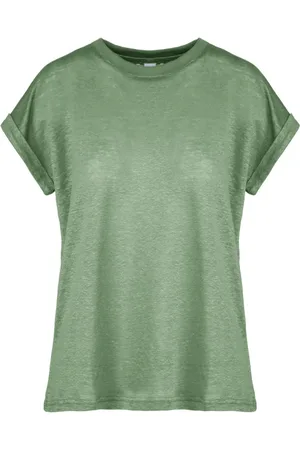 Bomboogie Top, Dame, Grøn, L, Uld, Kortærmet T-shirt med opsmøgede ærmer og rund hals