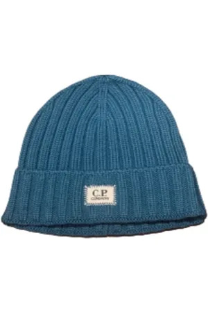 C.P. Company Tilbehør, Herre, Blå, ONE SIZE, Uld, Patch Logo Beanie