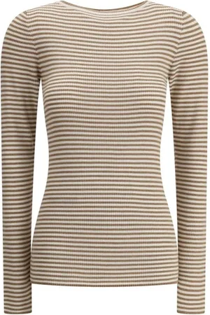 Brunello Cucinelli Strik, Dame, Brun, L, Cashmere, Kashmir Stribet Langærmet Sweater