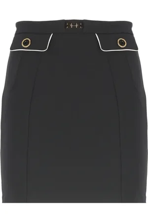 Elisabetta Franchi Nederdel, Dame, Sort, M, Polyester, Sort, sort crêpe med logo-knapper