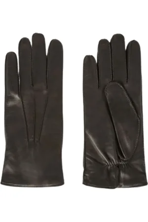 Loro Piana Tilbehør, unisex, Sort, M, Uld, Sorte Lamme Læder Strikkede Uldhandsker