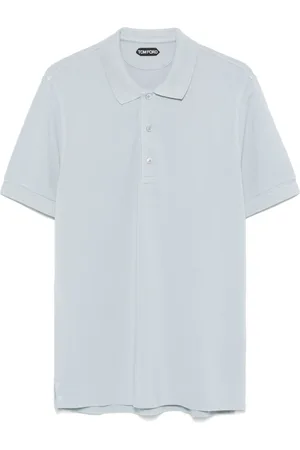 Tom Ford Top, Herre, Blå, M, Bomuld, Piquet Polo Shirt med Lyocell og Bomuld