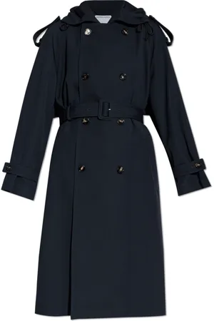 Bottega Veneta Frakke, Dame, Blå, 4XS, Uld, Dobbeltknappet Trenchcoat