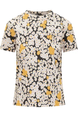 Lanvin Top, Dame, Flerfarvet, XS, Bomuld, Kortærmet T-shirt med broderet logo og mønster af margueritbuketter