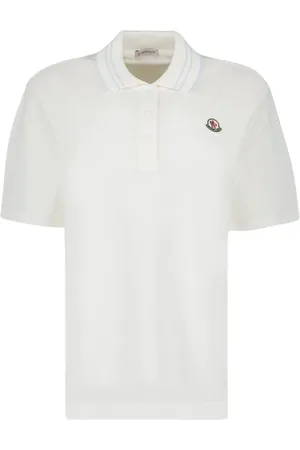 Moncler Top, Dame, Hvid, M, Bomuld, Stribet Krave Klassisk Logo Polo Shirt