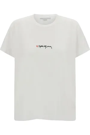 Stella McCartney Top, Dame, Hvid, XS, Bomuld, Broderet Logo T-shirt