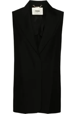 Fendi Jakke, Dame, Sort, S, Uld, Sort uldblanding vest med spidse revers