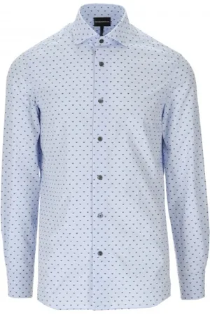 Emporio Armani Skjorte, Herre, Blå, 3XL, Bomuld, Regular Fit Langærmet Skjorte med All Over Ørnelogo