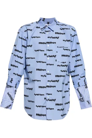 Comme des Garçons Skjorte, Herre, Blå, S, Bomuld, Blå Skjorte med Sloganprint
