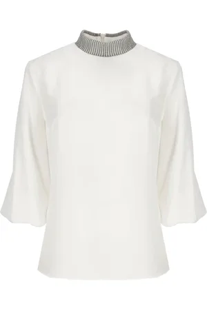 Brunello Cucinelli Top, Dame, Hvid, L, Crêpe de Chine Skjorte