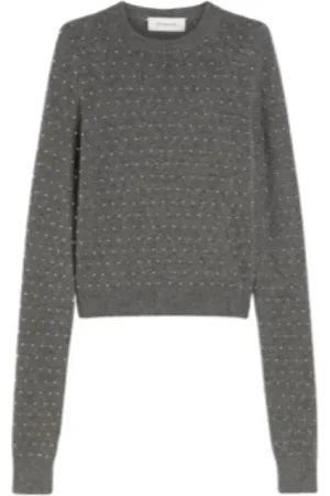 Sportmax Strik, Dame, Grå, S, Uld, Grå Uld Cashmere Sweater med Nitter