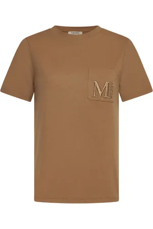 Max Mara Top, Dame, Brun, L, Bomuld, Camel bomulds T-shirt med brystlomme
