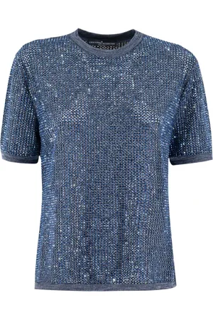 ERMANNO SCERVINO Top, Dame, Blå, S, Denim, Kristalbesat strikket T-shirt