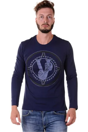 VERSACE Top, Herre, Blå, XL, Bomuld, Hyggelig Strik Trøje Pullover