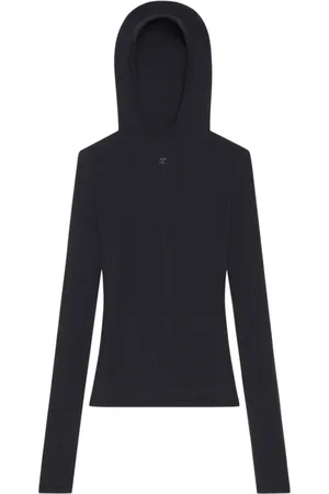 Courrèges Sweathshirts & Hoodies, Dame, Sort, S, Uld, Let Strikket Hættetrøje