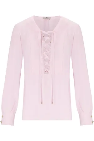 Elisabetta Franchi Bluser & Skjorter, Dame, Lyserød, L, Uld, Quarzo Skjorte med Blonder