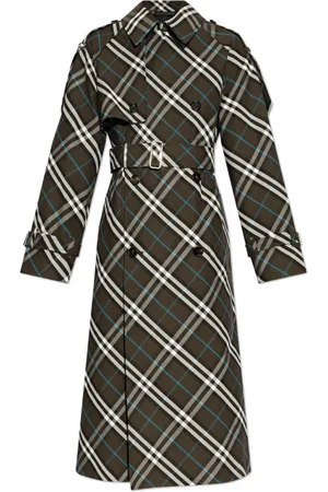Burberry Frakke, Dame, Grøn, 3XS, Bomuld, Check Pattern Trench Coat