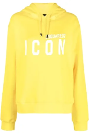 Dsquared2 Sweathshirts & Hoodies, Dame, Gul, L, Bomuld, Logo Print Hættetrøje med Snøre