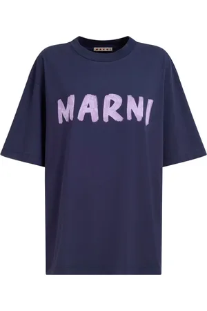 Marni Top, Dame, Blå, S, Bomuld, Logo Trykt Crewneck T-shirt