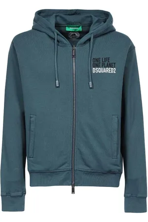 Dsquared2 Sweathshirts & Hoodies, Herre, Blå, M, Bomuld, Cotton Zip Hoodie med Logo