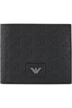 Emporio Armani Tilbehør, Herre, Sort, ONE SIZE, Læder, Læderpung med Ørnedesign