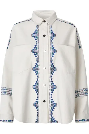Lollys Laundry Bluser & Skjorter, Dame, Hvid, L, Bomuld, Geometrisk Broderet Boheme Skjorte