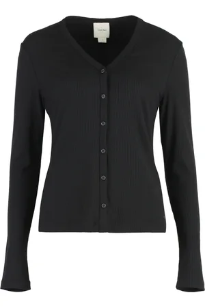 Calvin Klein Strik, Dame, Sort, XS, Ribstrikket cardigan med knaplukning foran