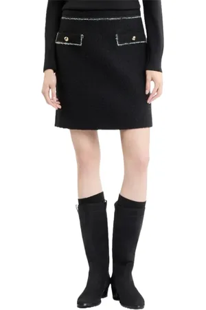FAY Nederdel, Dame, Sort, M, Uld, Kort Bouclé Uldnederdel med Kant