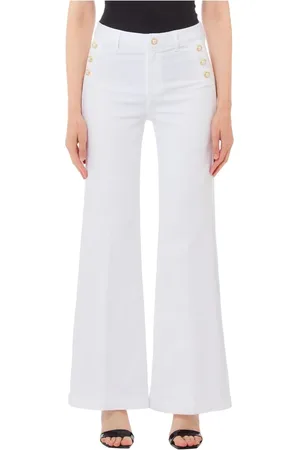 Liu Jo Jeans, Dame, Hvid, W27, Bomuld, Bred Ben Knappet Damebukser
