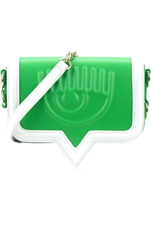 Chiara Ferragni Taske, Dame, Grøn, ONE SIZE, Uld, Skuldertaske med magnetknap og øje-logo