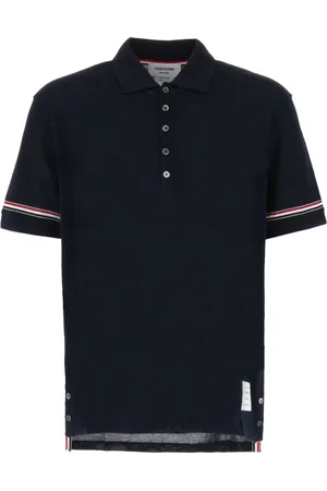 Thom Browne Top, Herre, Blå, XL, Bomuld, RWB Stribet Kortærmet Polo Shirt