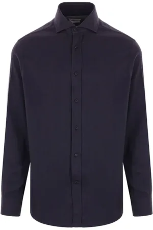 Brunello Cucinelli Skjorte, Herre, Blå, 2XL, Bomuld, Navy Blå Bomuldsblanding Button-Up Skjorte