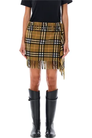 Burberry Nederdel, Dame, Flerfarvet, M, Uld, Check Scarf Skirt Oxide